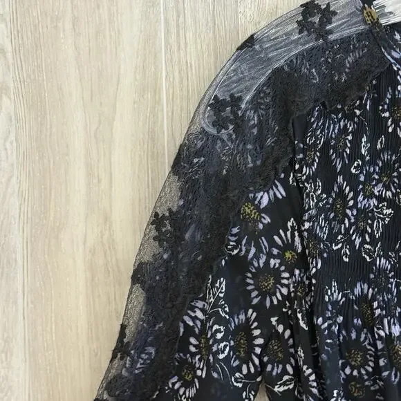 Free People Dress Open Back Size XS Black & Purple Floral Boho Charlotte Lace - Picture 8 of 16